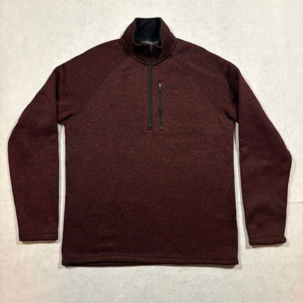 Eddie Bauer Mens M 1/4 Zip Pullover Fleece Sweater Maroon Heather